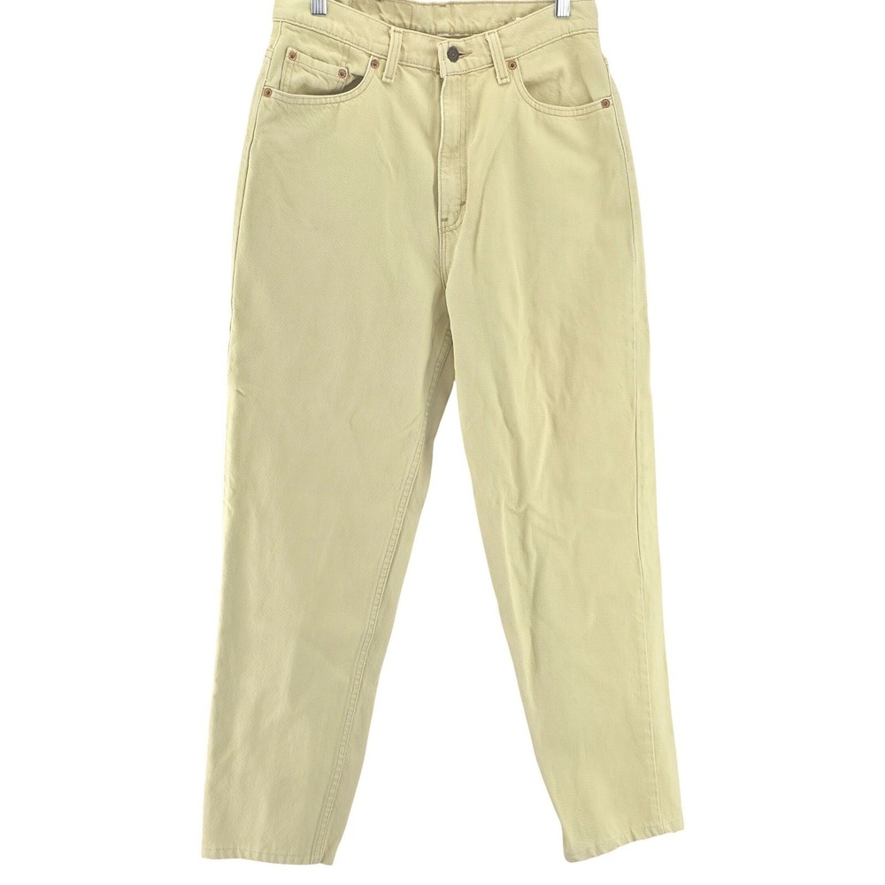 Levis Vintage 90s Tapered Jeans Women 12 M Sand Tan High Waisted Made in USA 550 - Picture 2 of 15